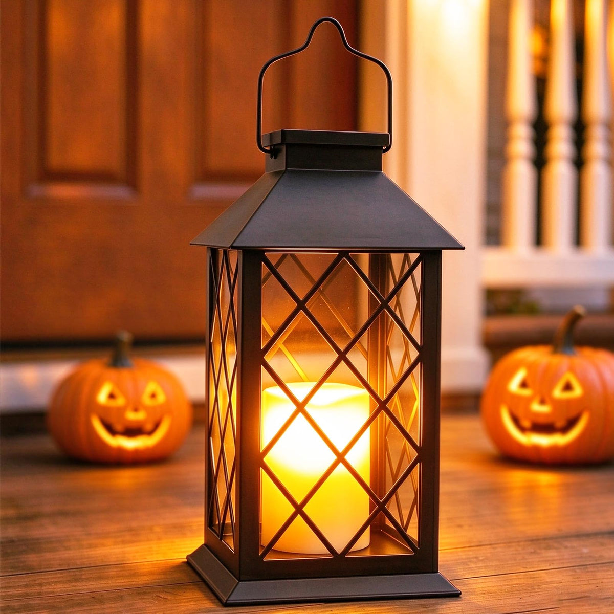 2 Pack 14'' Black Large Outdoor Solar Lanterns Outdoor Waterproof