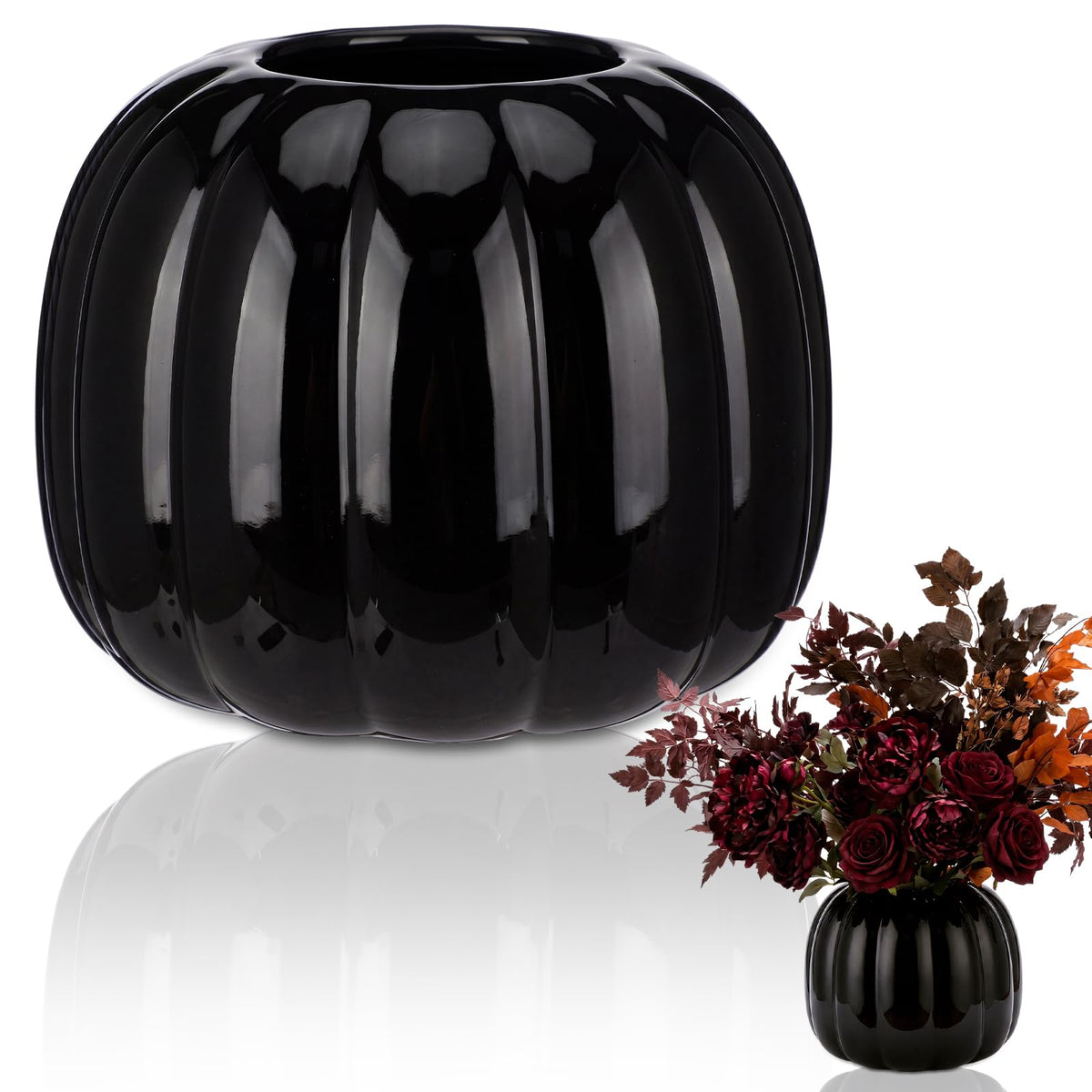 Beeveer 6.7 Inch Ceramic Pumpkin Vase, Large White Pumpkin Utensil Holder