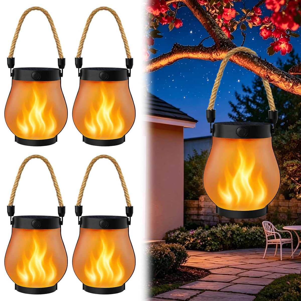 6 Pack Solar Lanterns Outdoor Waterproof Flickering Flame Halloween Lights
