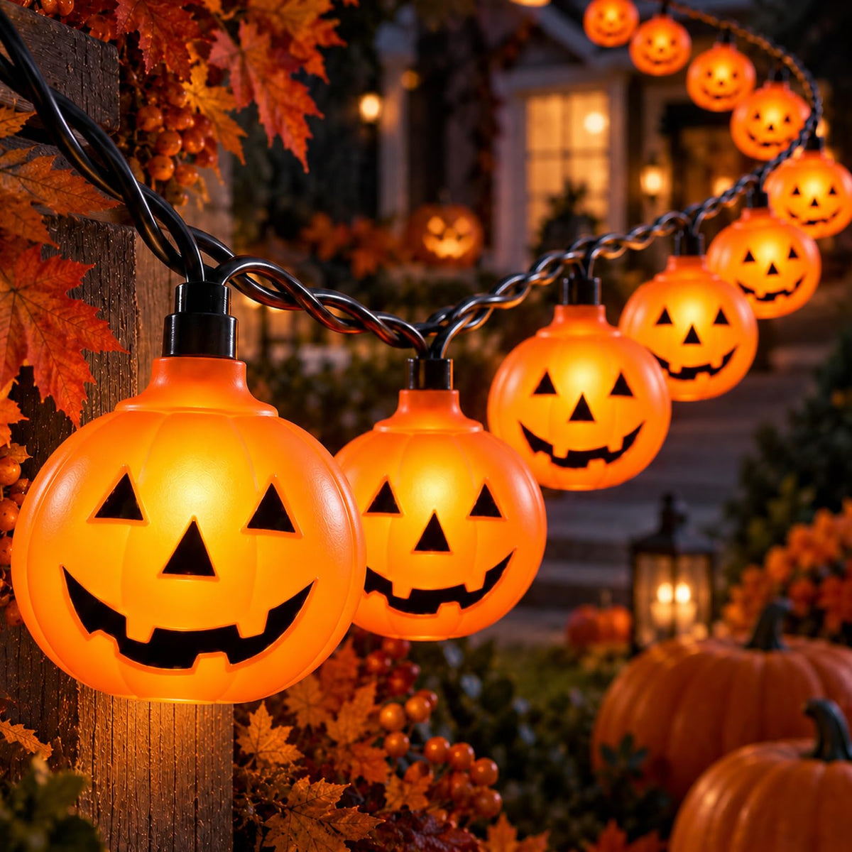 8.5FT Pumpkin String Lights with 10 Bulbs for Halloween Outdoor Decor Party