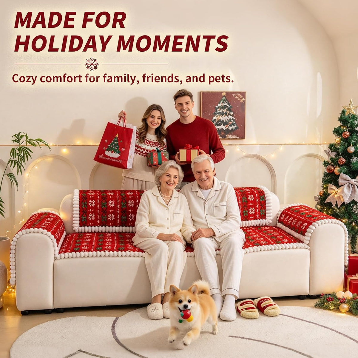 Christmas Couch Cover, Christmas Plush Sofa Cover for Dog Pet 1PC