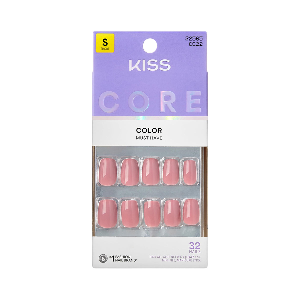Kiss Core, Press On Nails, Nail glue included, 'Apple Blossom', Red, Medium Size, Almond Shape, Includes 32 Nails, 2g Glue, 1 Manicure Stick, 1 Mini File