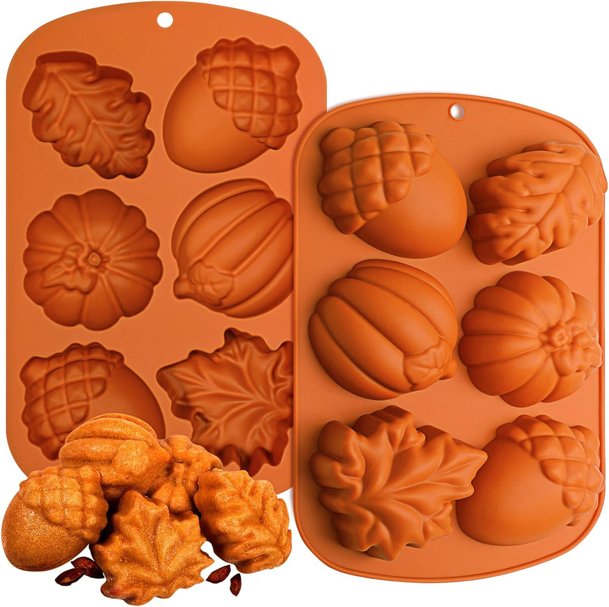 Webake Fall Silicone Molds Harvest Cake Pan, 3D Maple Leaf Acorn Pumpkin Mold for Autumn Treats, Plaster, Halloween, Thanksgiving, 2Pcs