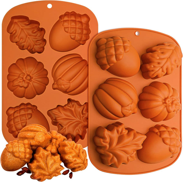 Webake Fall Silicone Molds Harvest Cake Pan, 3D Maple Leaf Acorn Pumpkin Mold for Autumn Treats, Plaster, Halloween, Thanksgiving, 2Pcs