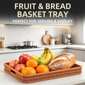 3PCS Hand-Woven 16“ Rattan Rectangular Serving Tray with Handles – Wicker Tray for Coffee Table Decor, Breakfast Basket, Drinks, Fruit, Snacks Organizer, Ottoman & Kitchen Counter Outdoor