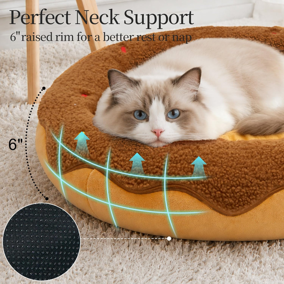 Donut Cat Bed, 21in Calming Small Dog Bed, Washable