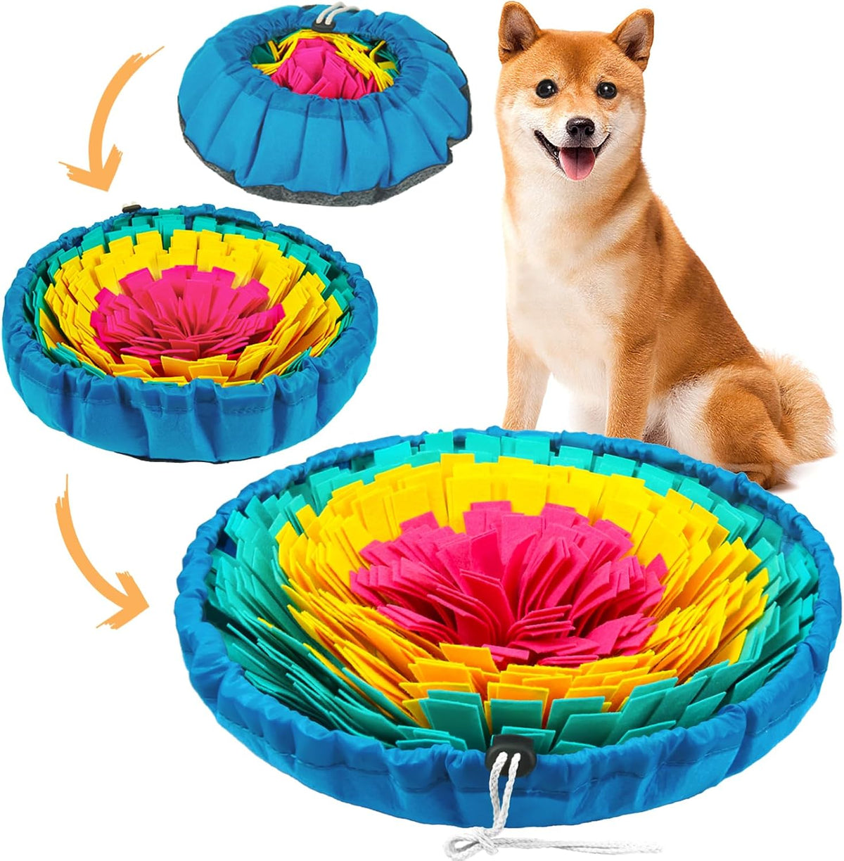 Vivifying Snuffle Mat for Dogs, Adjustable Dog Puzzle Toys Sniff Mat, Interactive Enrichment Toys for Slow Eating and Mental Stimulation (Red Yellow Blue)