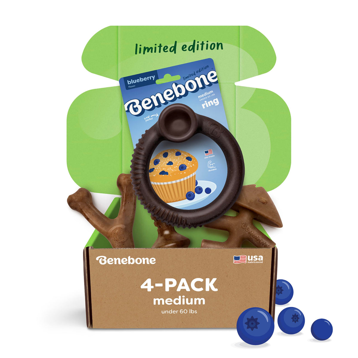 Benebone Large 4-Pack Dog Toys for Aggressive Chewers – Under 90 lbs