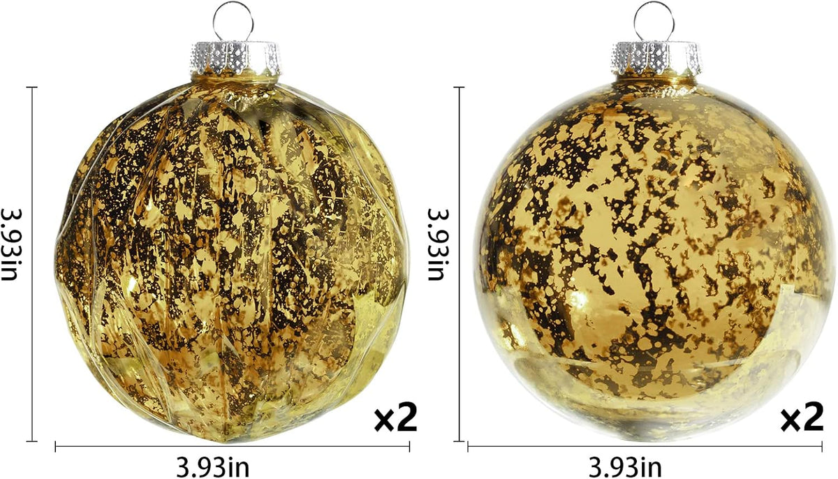 Extra Mercury Hanging Shatterproof Tree Ball Christmas Ornaments(Gold, 4 inch/4 Pcs)