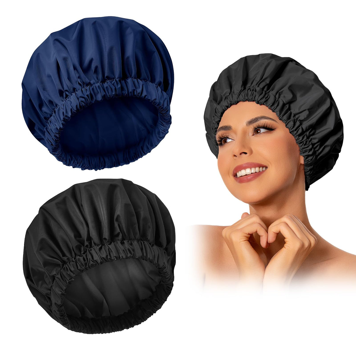 Edoneery Reusable Shower Caps for Women, Waterproof Long Hair Bonnet | Washable Design, Wide Elastic Band, Large Fit, Holds Long Hair, Braids Friendly, Bath Accessories, Spa, Travel