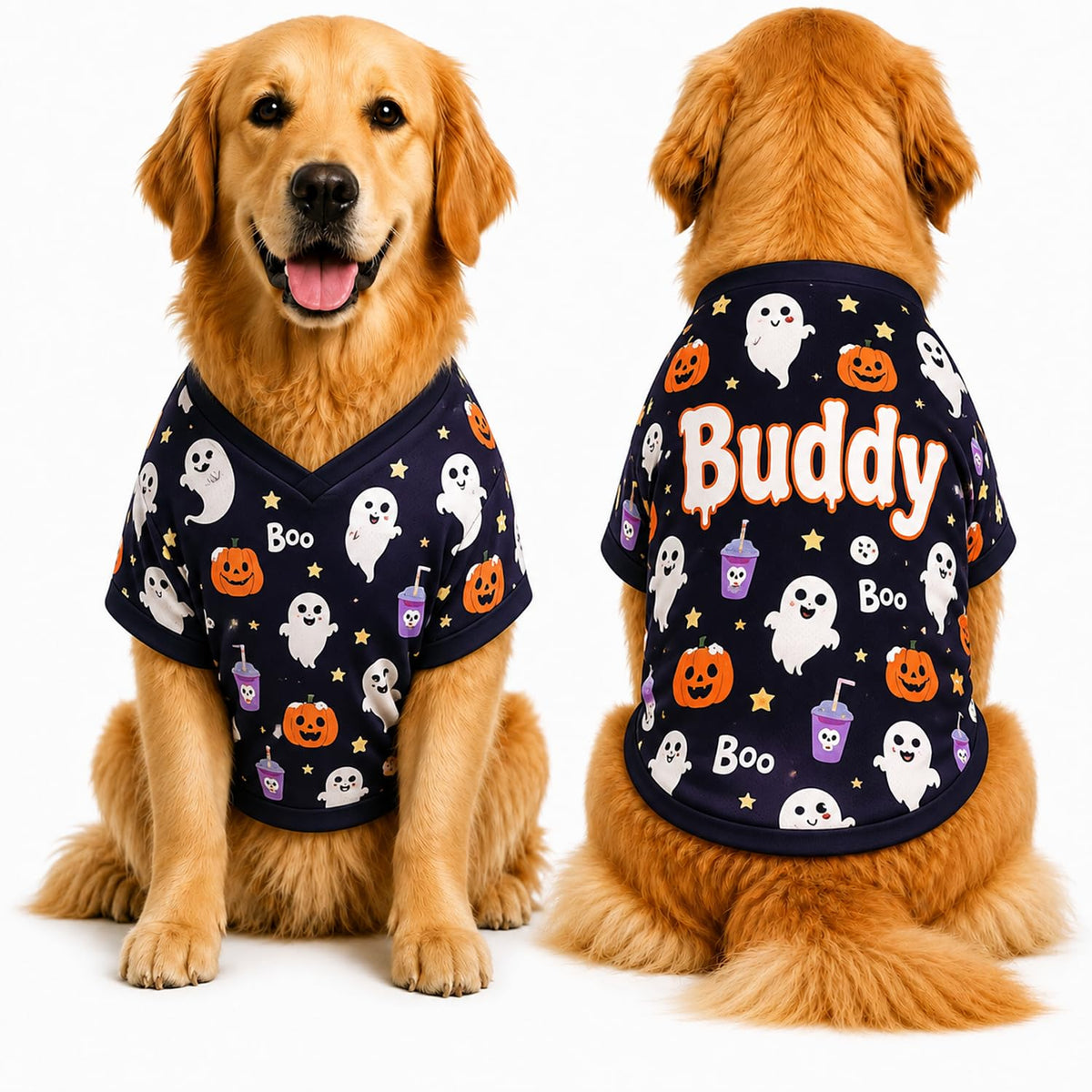 Personalized Halloween Dog Shirt, Custom Pet Shirt with Name, Pumpkin Bat Spider Web Dog Costume