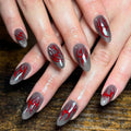48Pcs Halloween Press on Nails Ghost Stick on Fingernails Monster Short Square False Nails Glossy Black Spider Web Acrylic Fake Nail Skull Gel Glue on Nail for Coquette Women Girls