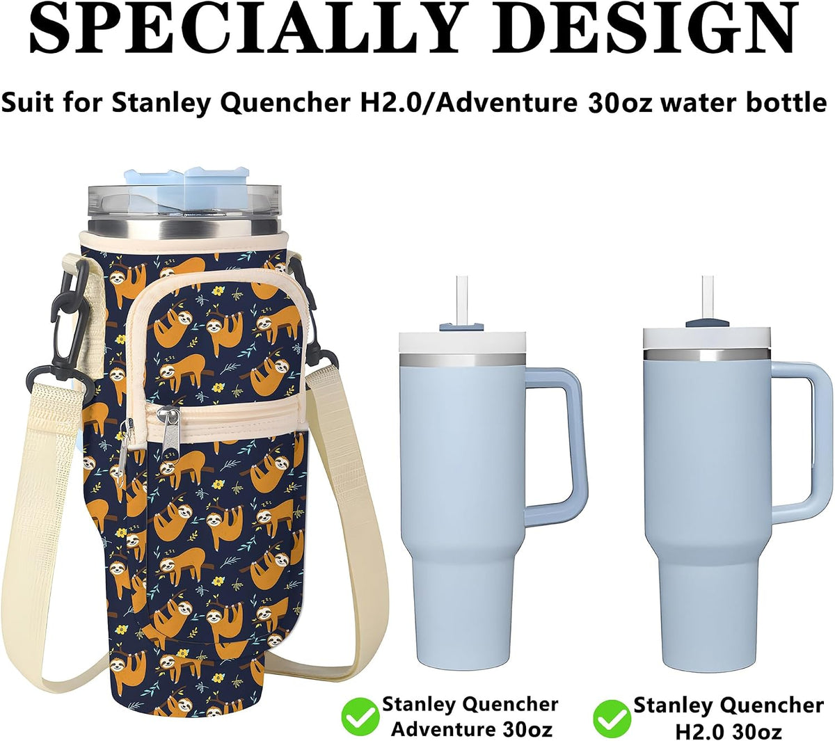 Stanley Cup Bag, Cup Holder for Stanley 30oz/40oz Tumbler with Handle, Stanley Carrier Bag with 4Pcs Cute Straw Topper for Stanley Cup Accessories