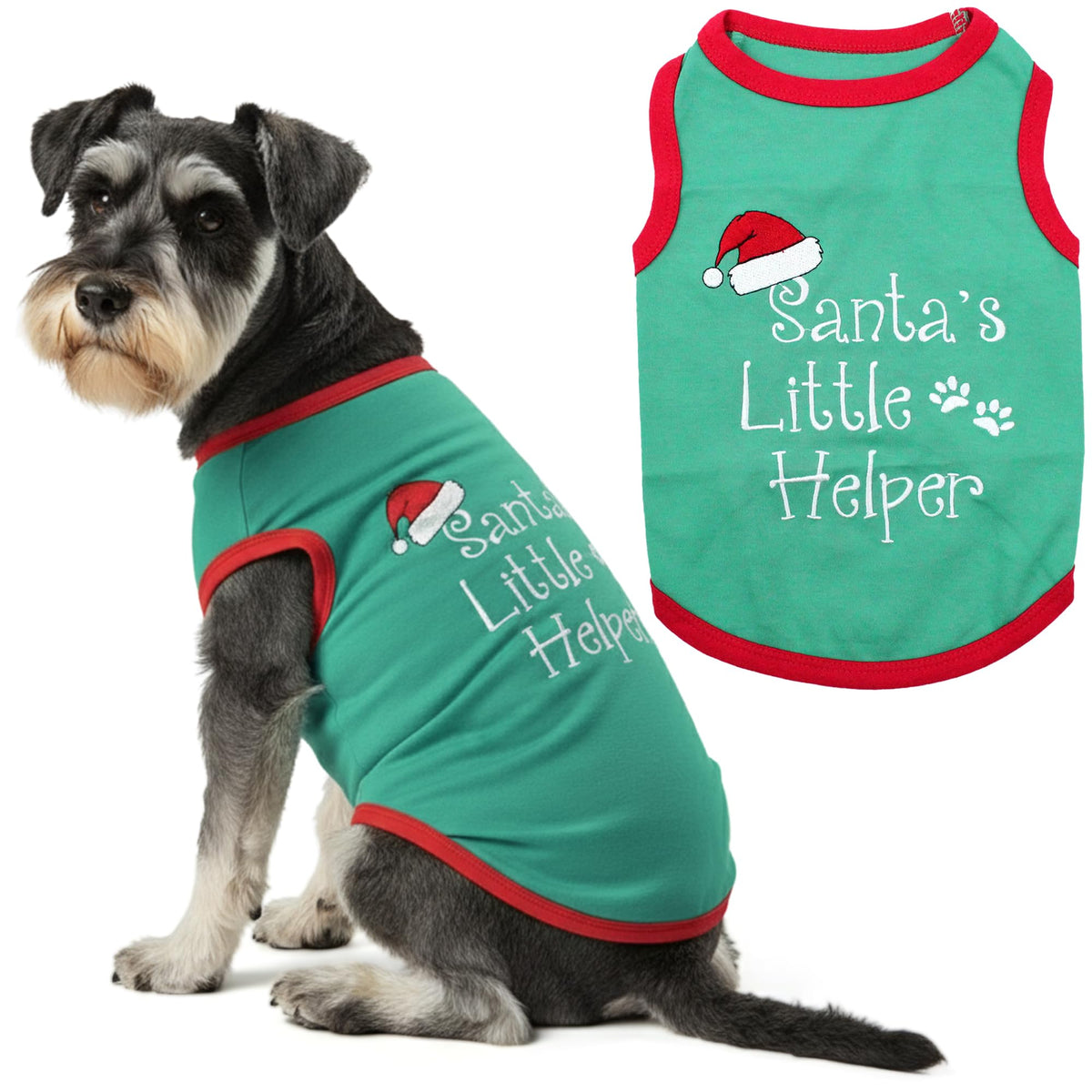Parisian Pet Dog Tshirt - Embroidered “ Sorry Santa I Ate Your Cookies “ Dog Shirt - Lightweight Cotton Pet Christmas Outfit - Sleeveless Christmas Puppy Clothes - Shirts for Small Dogs - XXS