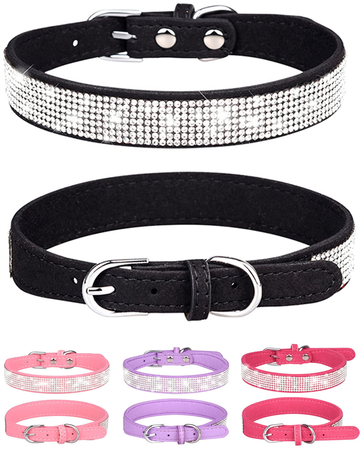 Bling Dog Collar for Small Medium Large Dogs, Crown Rhinestone Dog Collars for Girl and boy Dog, Diamond Puppy Collars, Adjustable Leather Suede SOFE Cat Collar (S(10.6"-13"/27CM-33CM), Pink)