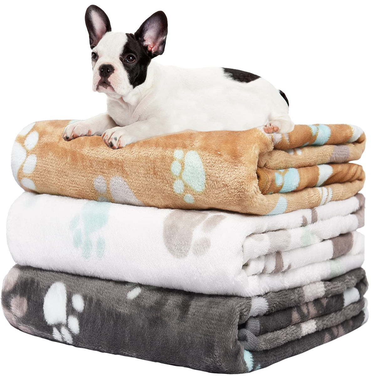 Rezutan 1 Pack 3 Blankets for Dogs, Dog Blanket for Large & Medium Pet Cat, Premium Soft Fluffy Suitable for Dog Kennels & Beds, Sofas, Gifts Puppy Essentials, 41x31inch, Gray/Blue/Beige