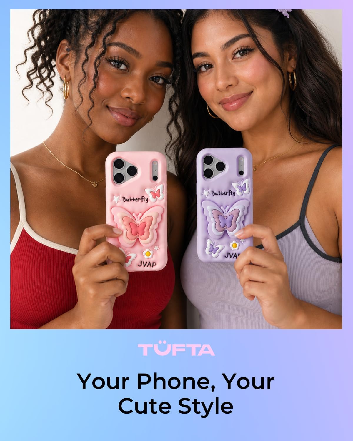 for iPhone 15 Case, Kawaii 3D Butterfly Pop-Up Grip for Girls