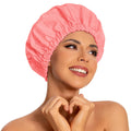 Edoneery Reusable Shower Caps for Women, Waterproof Long Hair Bonnet | Washable Design, Wide Elastic Band, Large Fit, Holds Long Hair, Braids Friendly, Bath Accessories, Spa, Travel