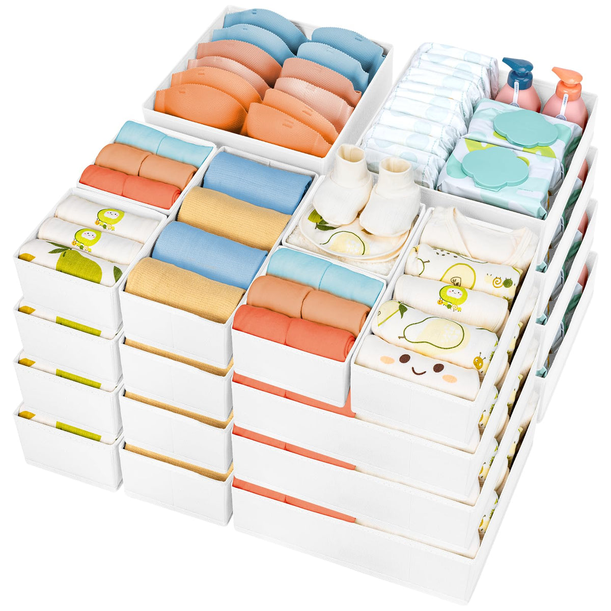 DIMJ Drawer Organizer Clothes, 12 Pack Dresser Organizer, Foldable Closet Organizers and Storage, Fabric Dresser Bins, Drawer Dividers for Nursery, Baby Clothes, Underwears, Sock (Beige)