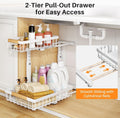 PXRACK Under Sink Organizer, Adjustable Height, 2 Tier Pull Out Under Cabinet Organizer, Slide Out Thickened Metal Under Sink Storage for Kitchen Bathroom Laundry Pantry Cabinet, White, Large-2-Pack
