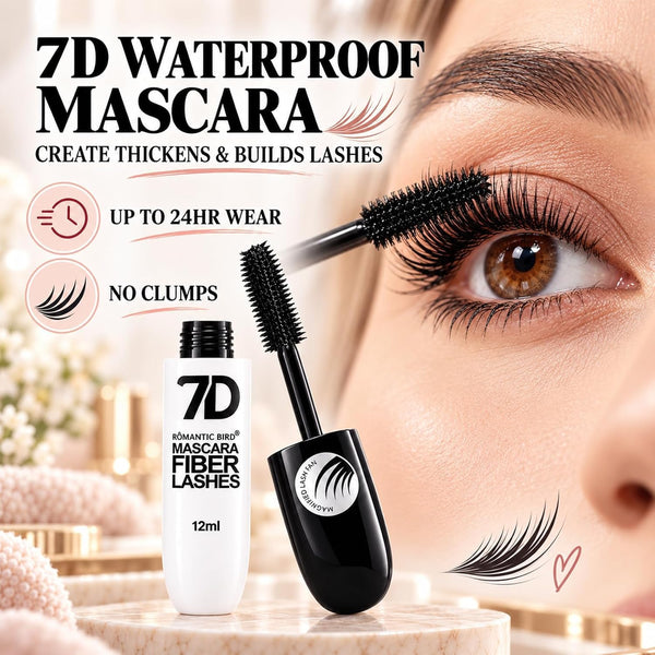 7D Silk Fiber Black Lengthening Mascara, Long Lasting Volume & Curling,2PCS