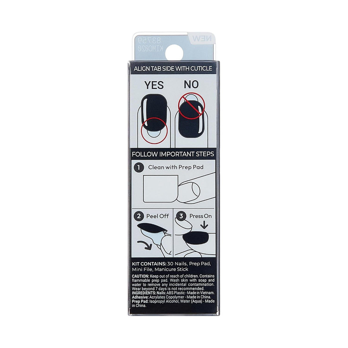 Kiss Impress No Glue Mani Press On Nails Kit, 30 All Black Peel and Stick Nails, Super Slim Short Squoval, Glossy Gel Finish, PureFit Technology, Includes Prep Pad, Manicure Stick & Mini File