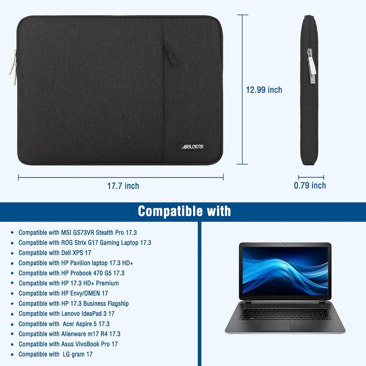 MOSISO Laptop Case 16 inch, 15-15.6 inch Laptop Sleeve Bag with Pocket