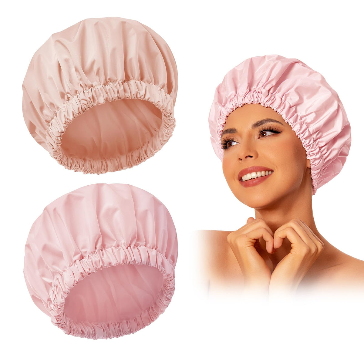 Edoneery Reusable Shower Caps for Women, Waterproof Long Hair Bonnet | Washable Design, Wide Elastic Band, Large Fit, Holds Long Hair, Braids Friendly, Bath Accessories, Spa, Travel