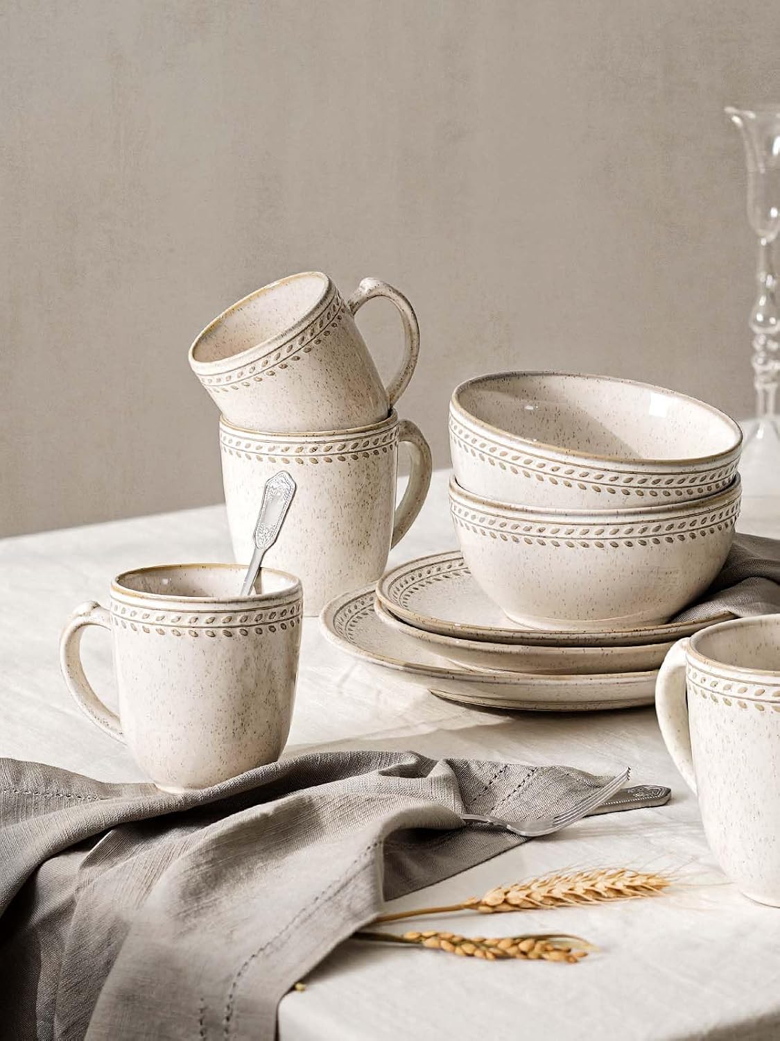 LE TAUCI Coffee Mugs Set of 6, 12 oz Ceramic Coffee Cups with Handle for Latte, Milk, Tea, Cappuccino, Mocha, Cocoa, Microwave Oven Dishwasher Safe - 3.6 inch, Birch