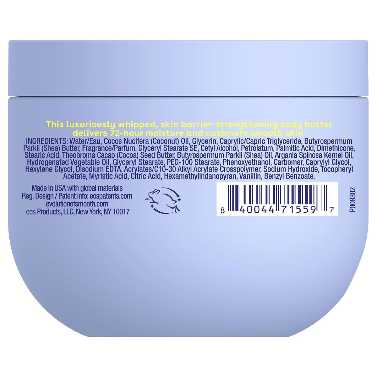 eos Cashmere Whipped Oil Body Butter, Vanilla Cashmere, 72 Hour Weightless Moisture For Dry Skin, Rich Formula and Deep Hydration, Body Care, 10 oz