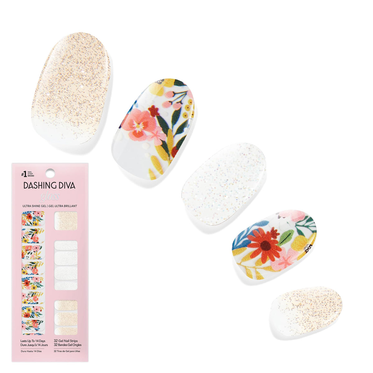 Dashing Diva Gloss Nail Strips - Crystal Clear - UV Free, Chip Resistant, Long Lasting Gel Stickers - Contains 32 Wraps, 1 Prep Pad, 1 File
