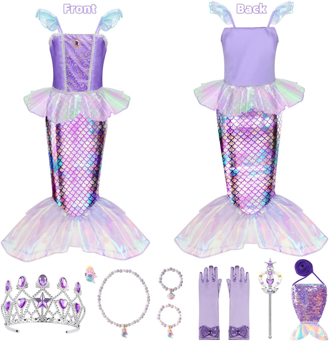 Meland Mermaid Dress for Girls Age 3-10, Princess Dress Up Costume Toy Gift