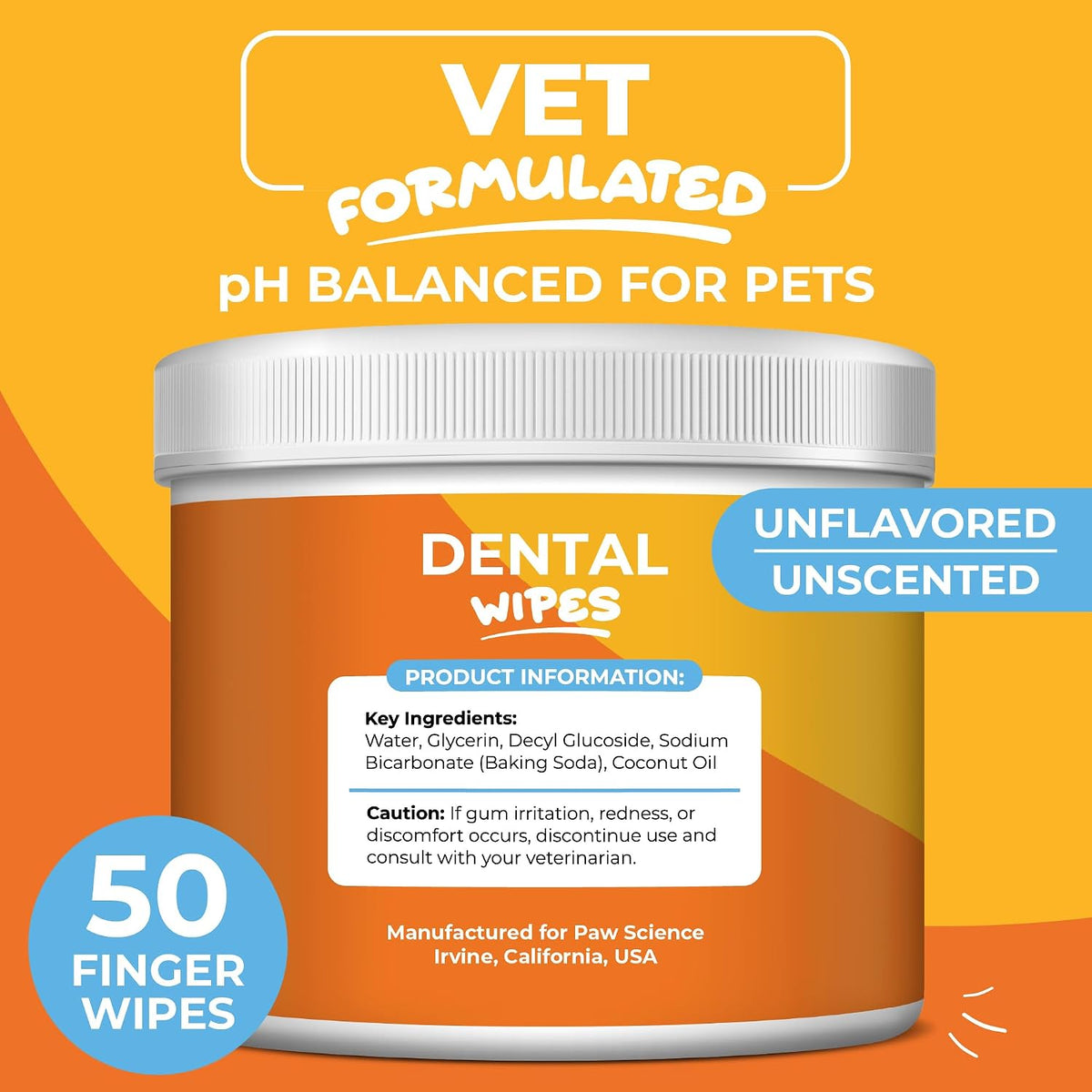 Paw Science Dog & Cat Teeth Cleaning Wipes - Dental Finger Wipes for Cats & Dogs - Pet Toothbrush & Tooth Brushing Kit - Effective Teeth Cleaner (Unscented)