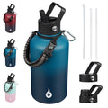 BJPKPK Half Gallon Insulated Water Bottles with Straw Lid & Side Handle, 64oz Large, Stainless Steel Water Bottles with 3 Lids and Paracord Strap, Metal Water Jug,Black
