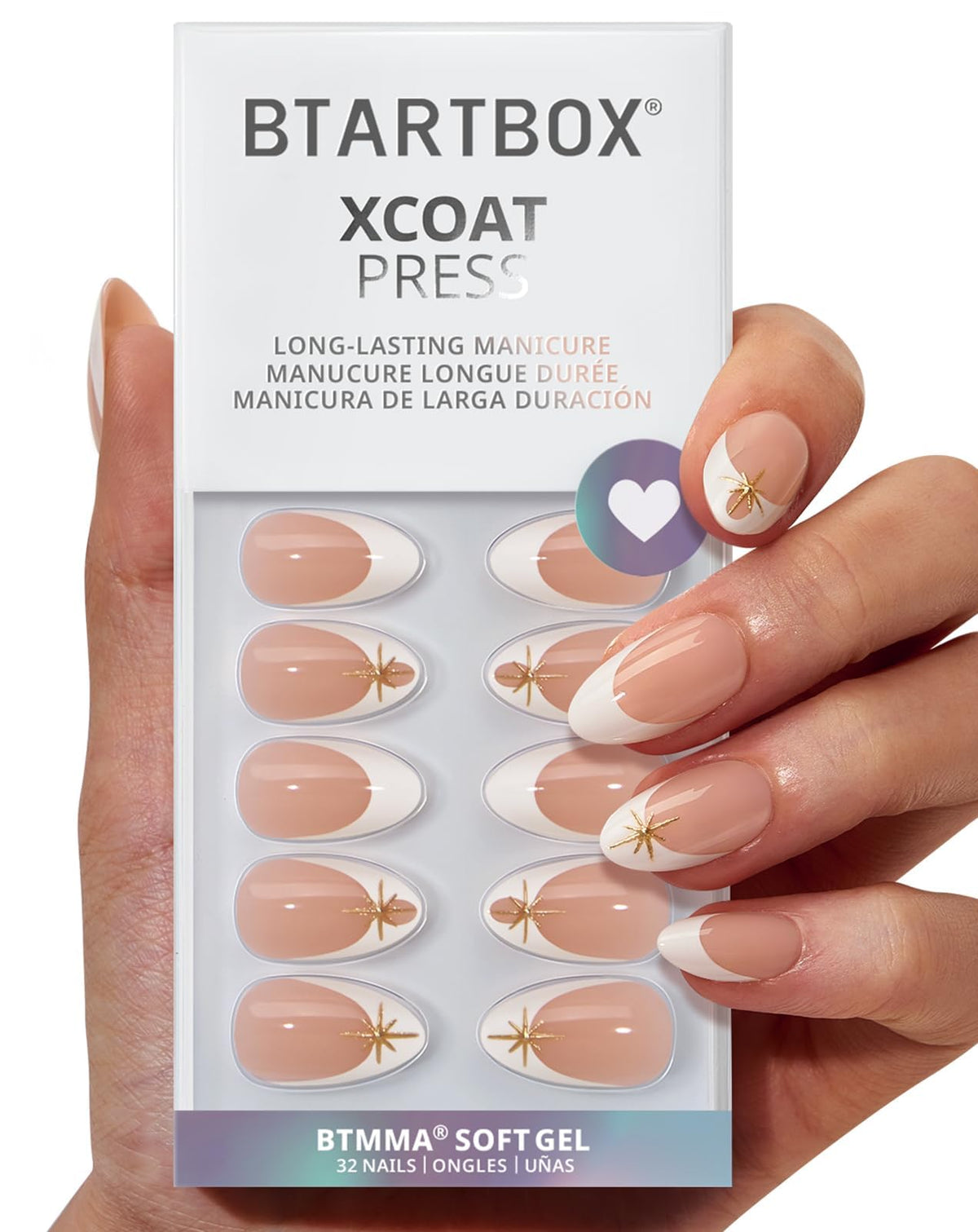 BTArtbox Press On Nails, Liquid Radiance, Medium Almond, Cat Eye, 32Ct | Lamp-Curable 4-Week Wear, Salon-Quality Natural Nails, 10-Minute Easy Daily Application, 16 Sizes, All-in-One Complete Kit