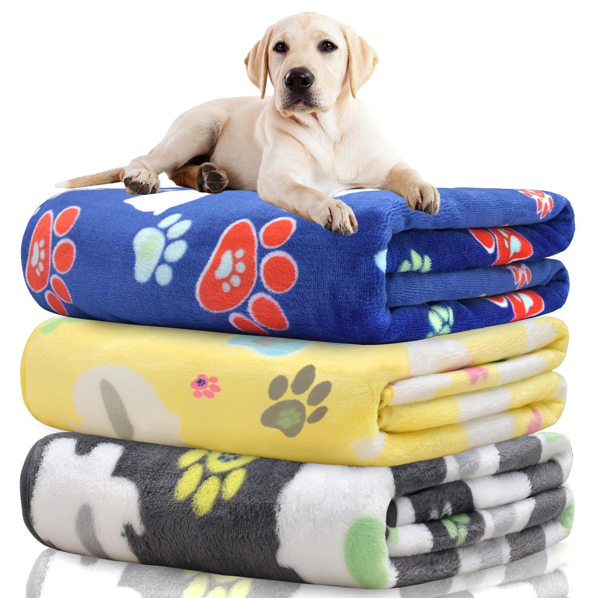 Rezutan 1 Pack 3 Blankets for Dogs, Dog Blanket for Large & Medium Pet Cat, Premium Soft Fluffy Suitable for Dog Kennels & Beds, Sofas, Gifts Puppy Essentials, 41x31inch, Gray/Blue/Beige
