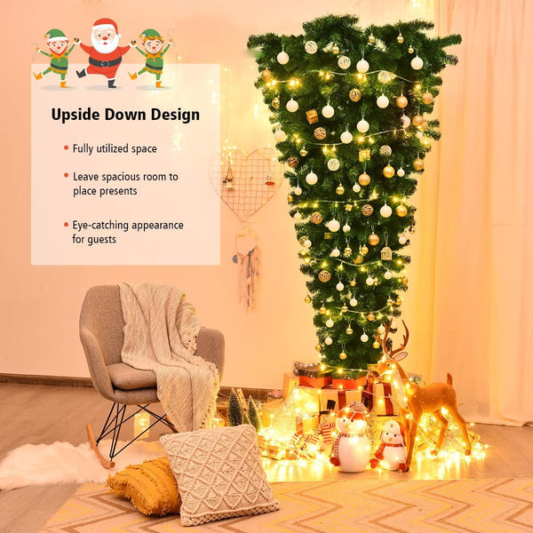Goplus 7ft Upside Down Christmas Tree, Artificial Xmas Tree with Metal Stand, 1000 Branch Tips, Green Inverted PVC Tree for Indoor Outdoor Holiday Decoration