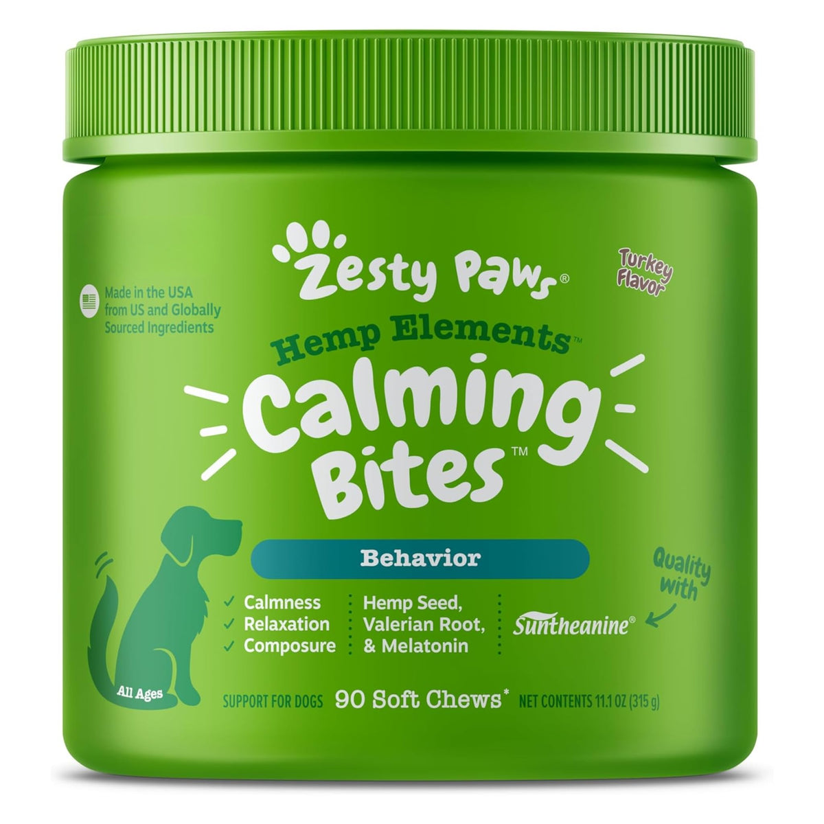 Zesty Paws Calming Chews for Dogs Composure & Relaxation for Everyday Stress & Separation Peanut Butter 90 Count