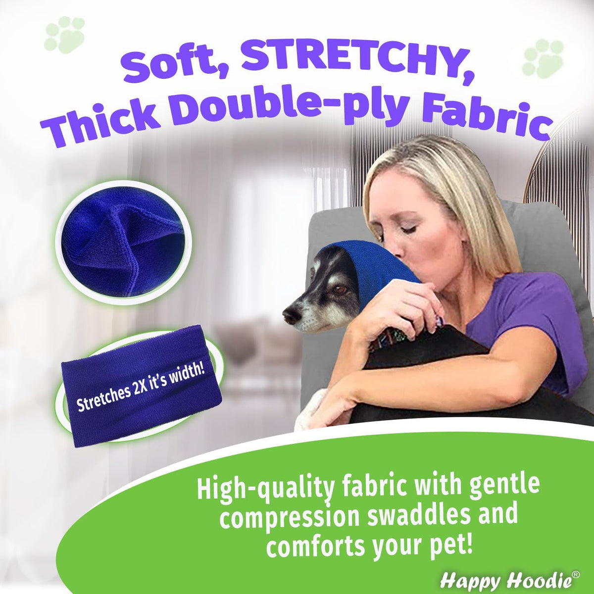 Happy Hoodie The Original Dog & Cat Calming Band - American Brand - Anxiety Relief/Noise Protection-Grooming-Thunder-Fireworks (XS, Purple) - Since 2008