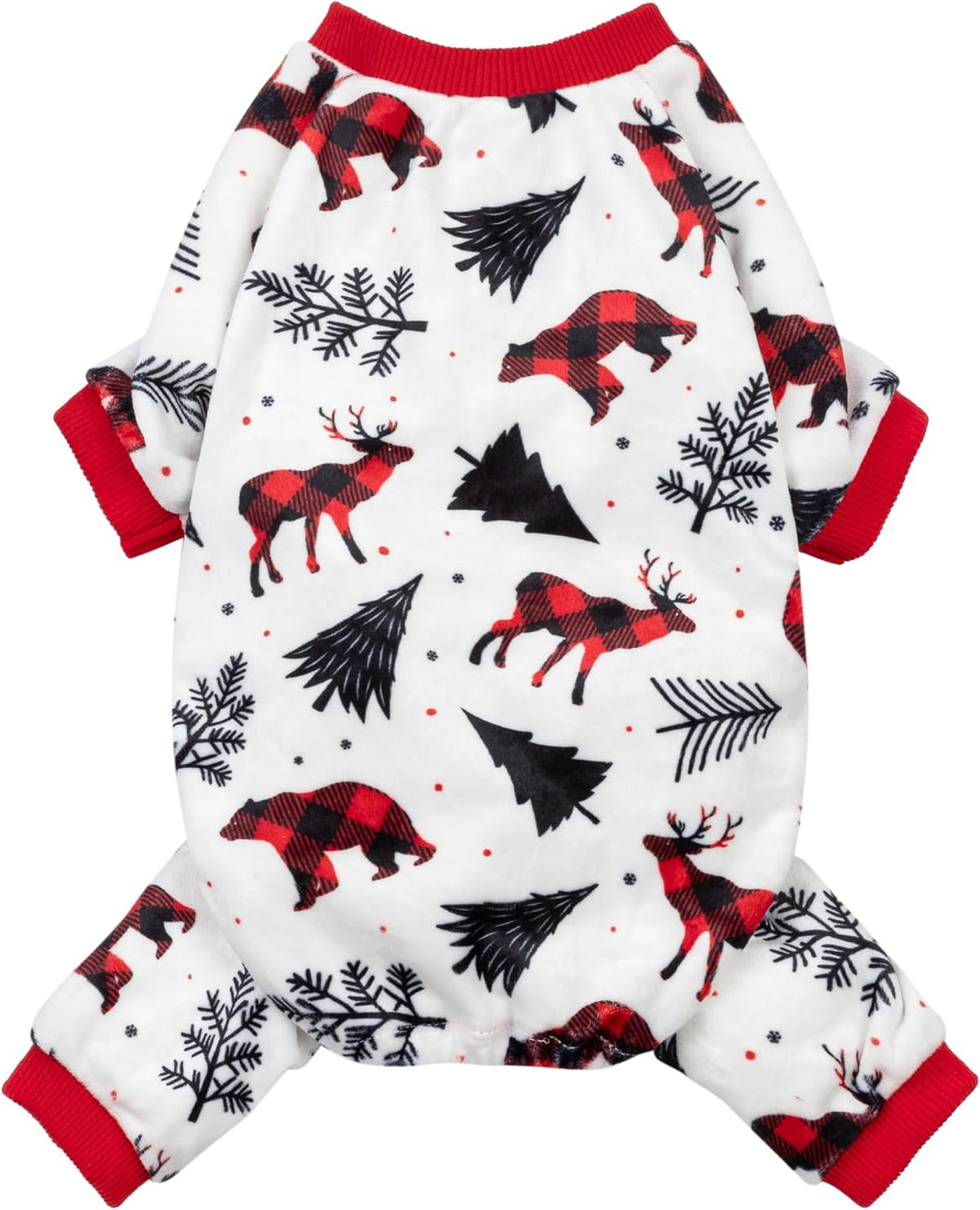 Fitwarm Reindeer Dog Christmas Pajamas, Winter Doggy Clothes for Small Dogs Boy Girl, Fleece Dog Onesie with Feet, Holiday Pet Outfit, Black, White, Red, Medium