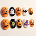 Pink Halloween Press on Nails Long Coffin Fake Nails Cute Ghost Bat Spider Web Design Glossy Acrylic Nails Reusable Stick on Nails Full Cover Artificial Nails Halloween Costume Party Daily Nail Decor