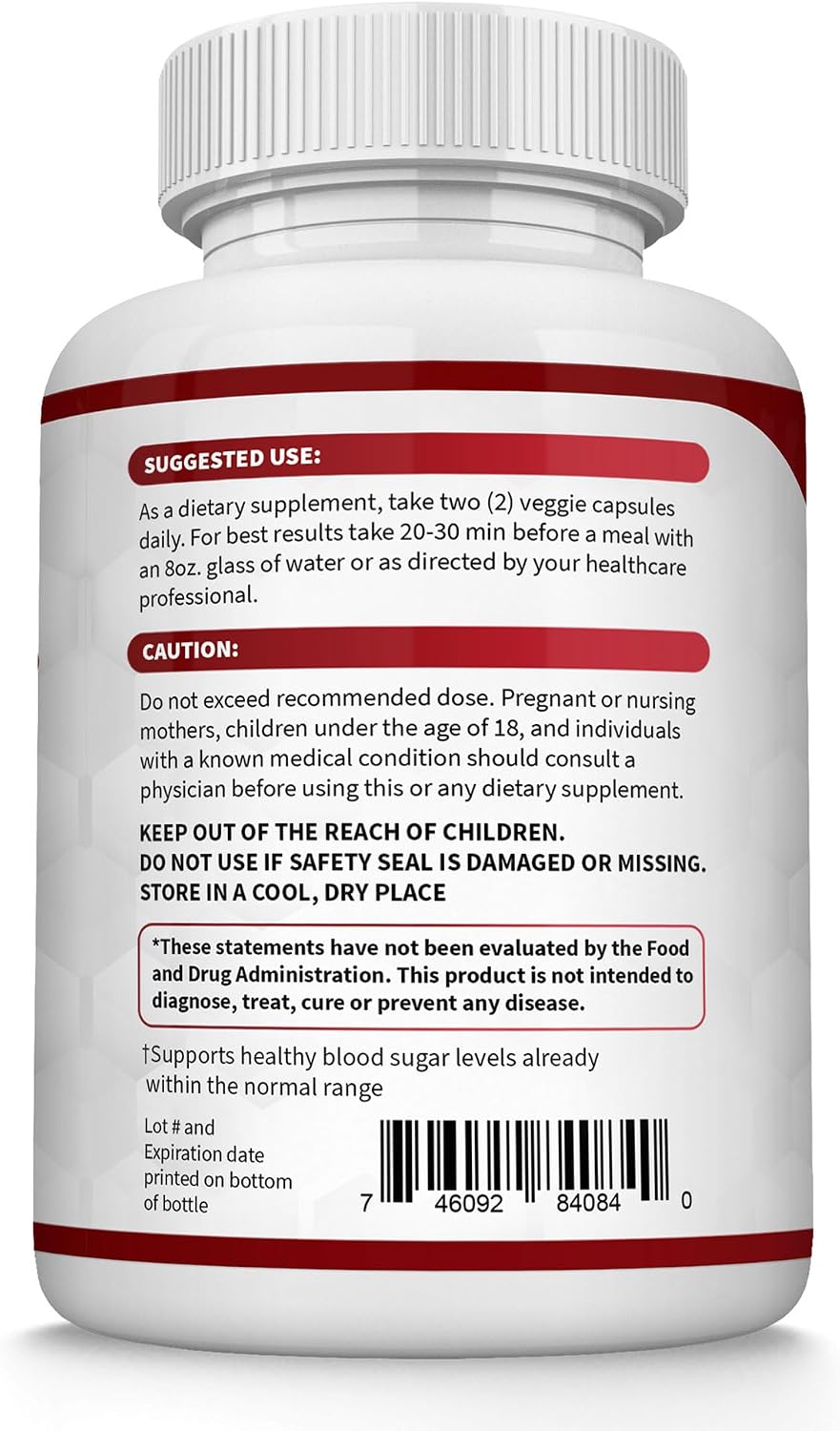 Blood Sugar Complex Supplement - Supports Healthy Blood Sugar Levels Already Within Normal Range All Natural with Cinnamon, Bitter Melon, Chromium, Mulberry, Alpha Lipoic Acid, Non-GMO, 60 Capsules