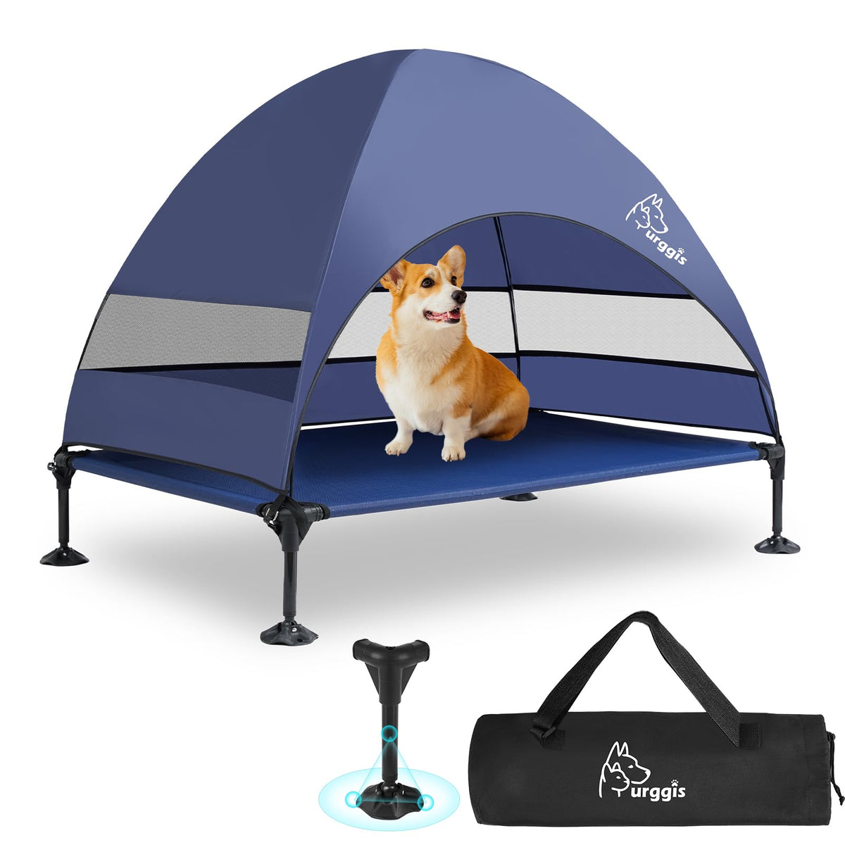 Upgraded Elevated Dog Bed with Canopy, Portable Raised Outdoor Dog Bed with Stable Anti-Slip Feet, Wider Shade Pet Bed Cot, Raised Dog Beds for Large Dogs Camping, Indoor & Outdoor Use