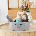 Small Woven Rope Storage Basket, Cute Cat Toy Basket for Living Room, Baby Baskets for Nursery, Gift Baskets Empty for Baby Shower, Grey, 9.8 x 4 inches