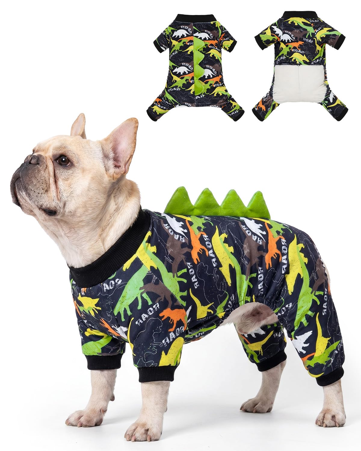 CuteBone Dinosaur Costume Dog Pajamas, Stretchy Spandex Crystal Velvet Sleepwear Coat for Small Dogs, Soft & Warm Pet Outfit Clothes for Cold Weather, Cozy Pullover Design COSP05XXL