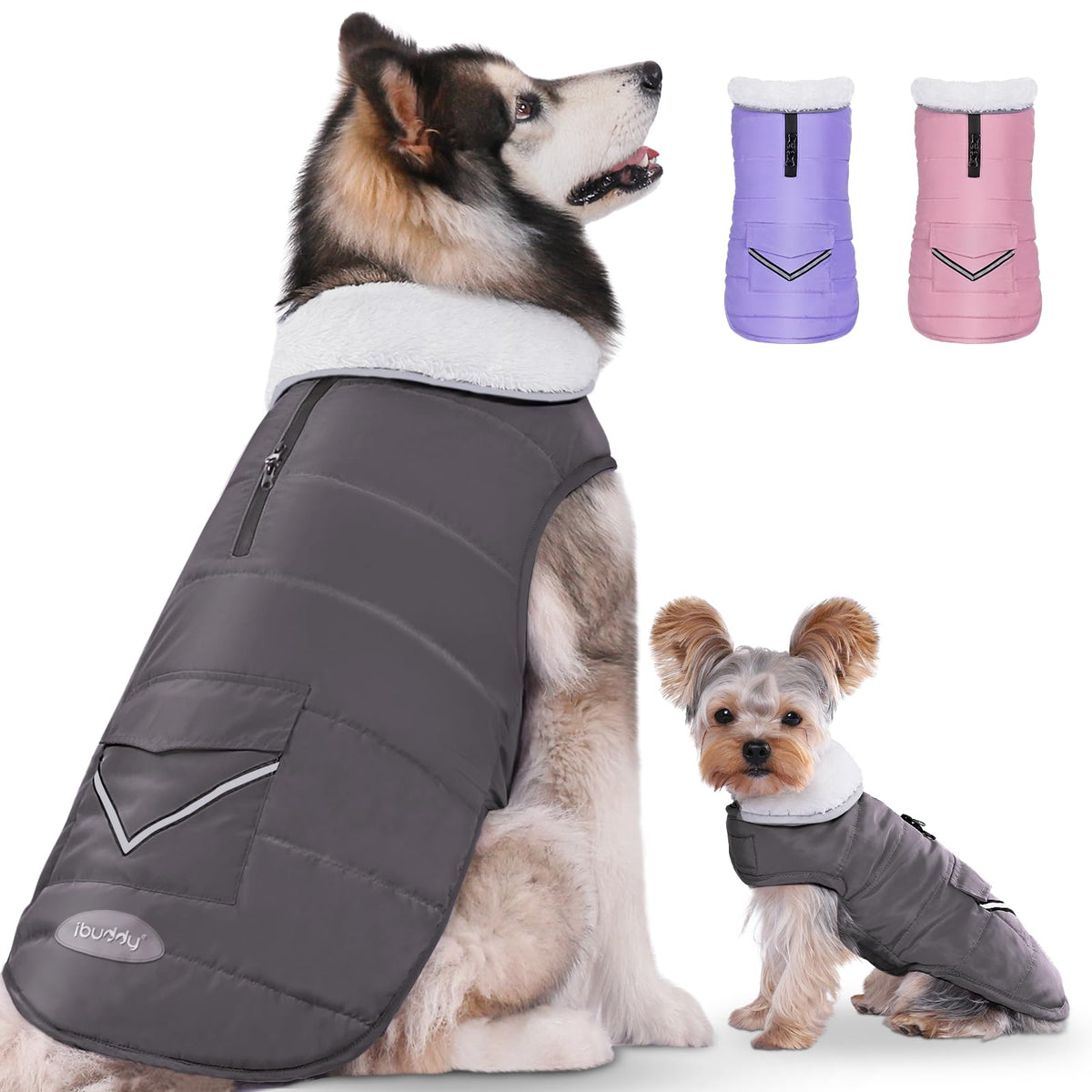 Dog Winter Coat for X-Large Dogs, Easy on Dog Snow Fleece Coat Velcro Waterproof Pet Puffer Jacket with Harness Hole Adjustable Reflective Quilted Pet Cold Weather Vest for Girl Female