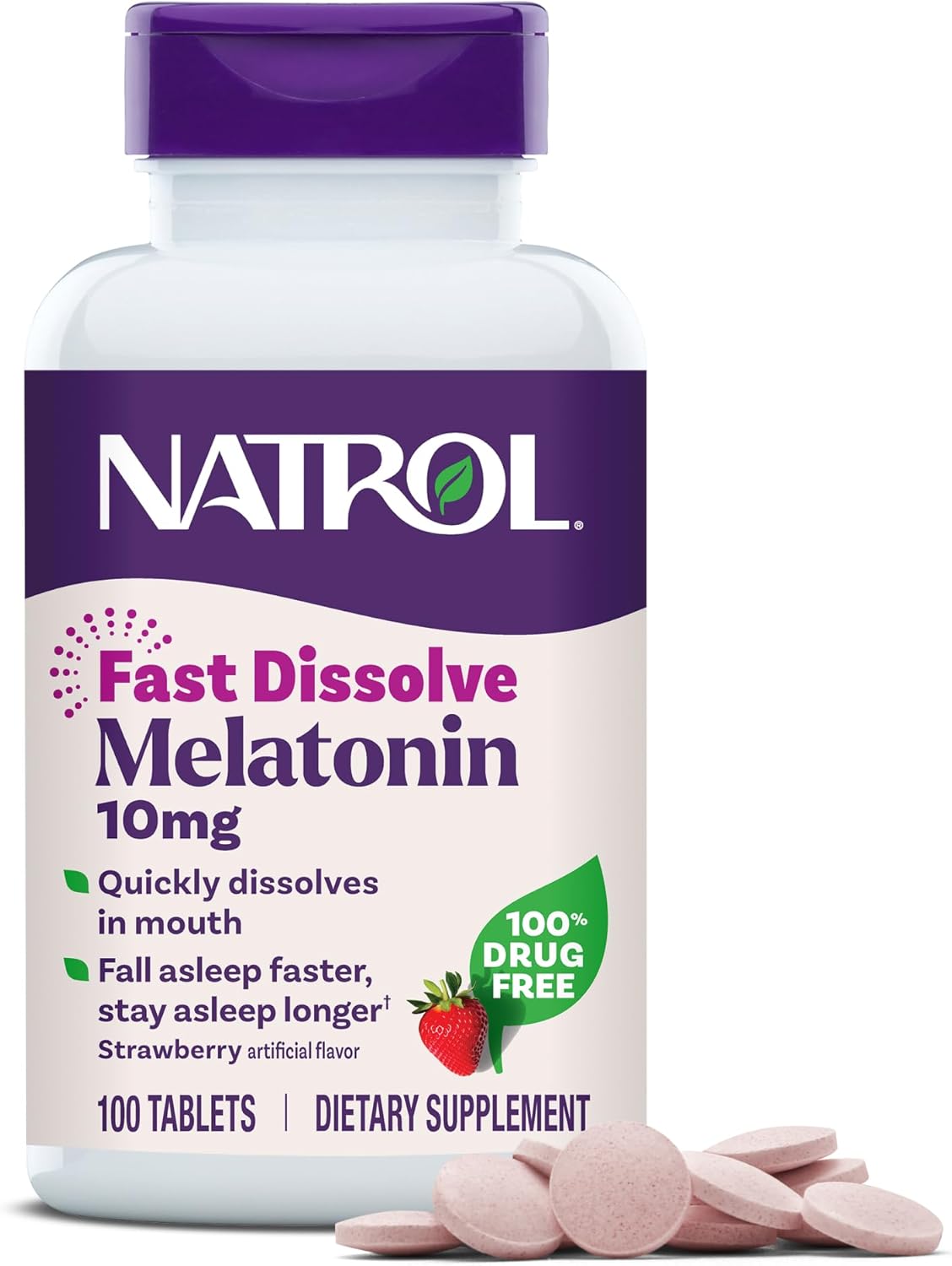 Natrol Melatonin 10mg Fast Dissolve Tablets - Strawberry Flavor, 100 Count, Sleep Aids for Adults, Fast Dissolve Melatonin for Adults, 100-Day Supply