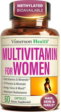 Vimerson Health Multivitamin for Women: Methylated B Vitamins, Chelated Minerals and Bioavailable D3 for Focus and Energy Support – Daily Womens Multivitamins and Multiminerals – 60 Capsules