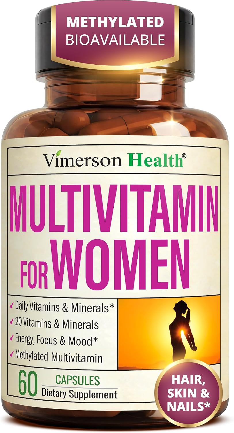 Vimerson Health Multivitamin for Women: Methylated B Vitamins, Chelated Minerals and Bioavailable D3 for Focus and Energy Support – Daily Womens Multivitamins and Multiminerals – 60 Capsules