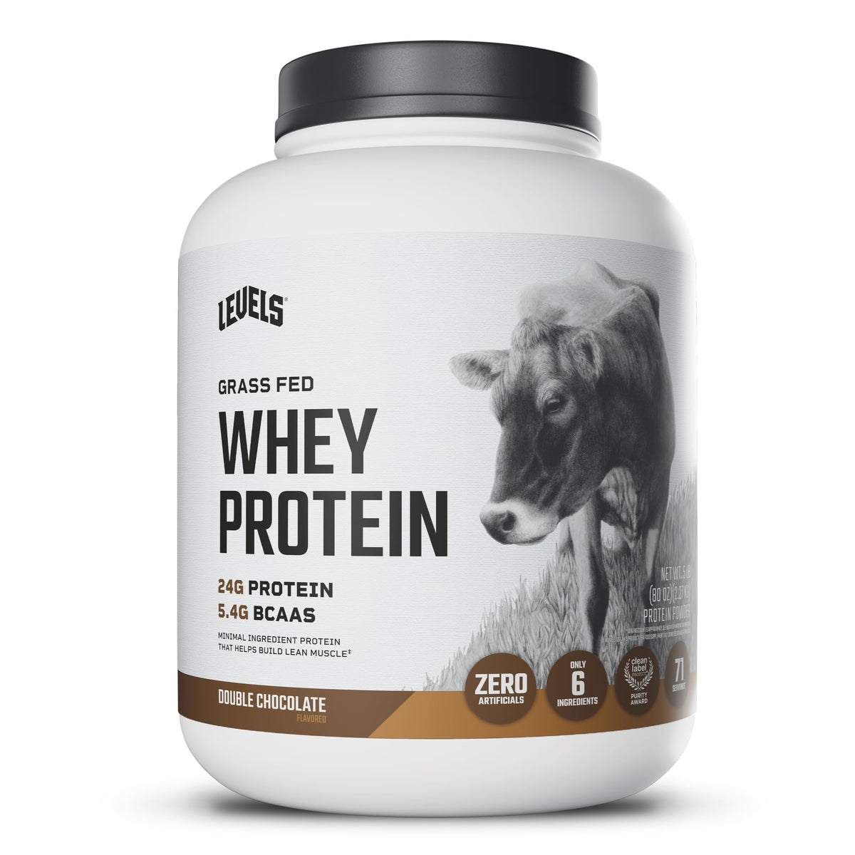 Levels Whey Protein Powder, No Artificial Ingredients, Vanilla Bean, 2LB | 24G of protein and 5.4G BCAAs per scoop, made with hormone-free dairy, zero junk, no fillers, no added sugar, certified clean